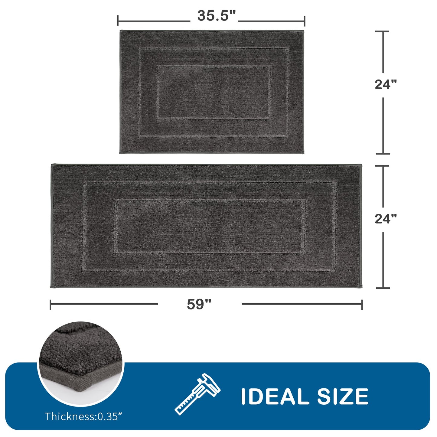 PURRUGS Machine Washable Kitchen Rug, Non-Slip/Skid Kitchen Runner Rug & Floor Mats, Super Absorbent Soft Standing Mats for Kitchen, Sink & Laundry