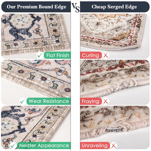 PURRUGS Vintage Farmhouse Boho Area Rug, Non-Slip Machine Washable Rug, Accent Oriental Carpet for Living Room, Dining Room, Bedroom, Entryway, Hallway and Kitchen