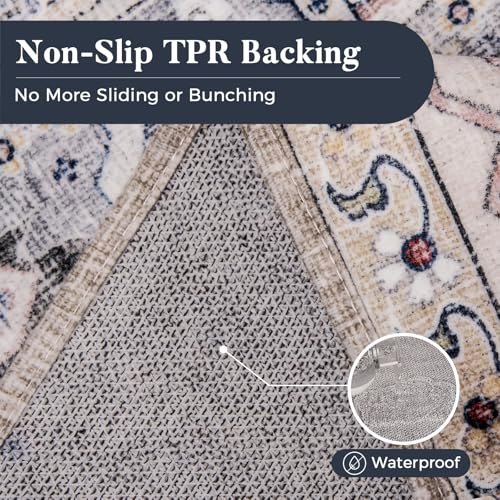 PURRUGS Vintage Farmhouse Boho Area Rug, Non-Slip Machine Washable Rug, Accent Oriental Carpet for Living Room, Dining Room, Bedroom, Entryway, Hallway and Kitchen
