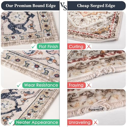 PURRUGS Vintage Farmhouse Boho Area Rug, Non-Slip Machine Washable Rug, Accent Oriental Carpet for Living Room, Dining Room, Bedroom, Entryway, Hallway and Kitchen